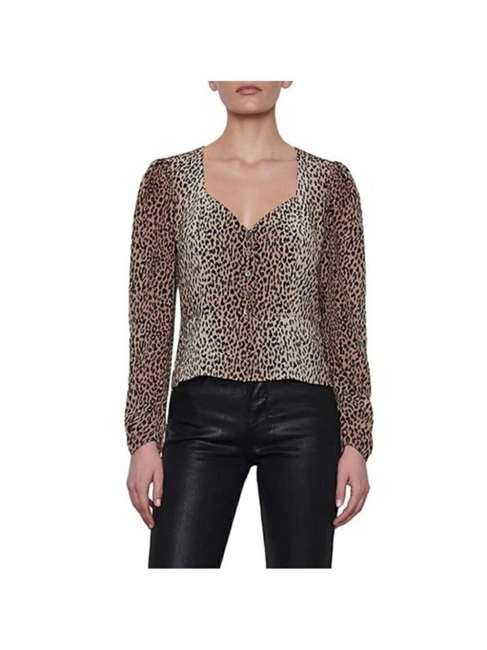 Nwt Frame | Leopard Print Silk Peplum Blouse